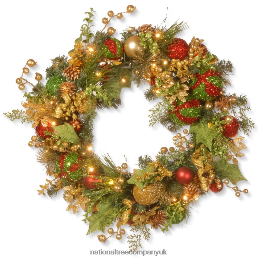 Greenery | National Tree Company 30 Decorated Christmas Wreath with Battery Operated LED Lights F2L4F236